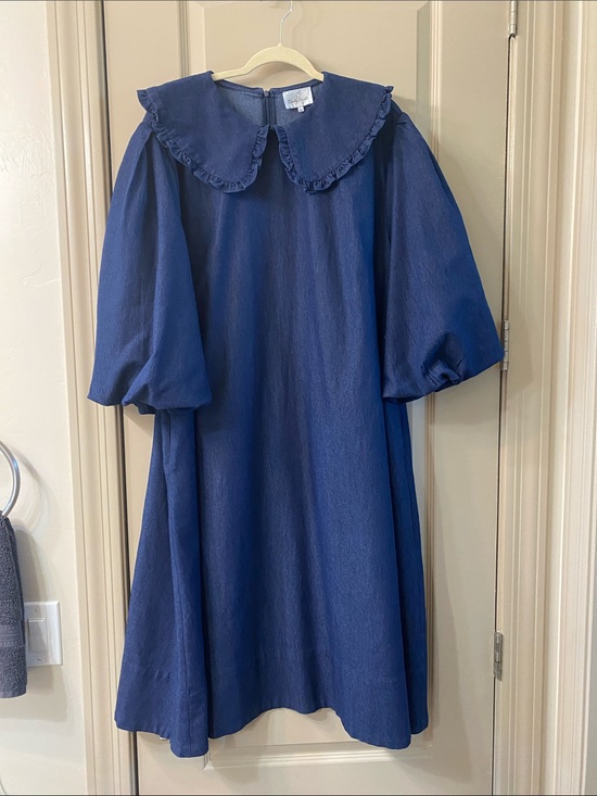 Dainty Jewells Dresses & Skirts - Dainty Jewells Navy Blue Puff Sleeve Dress with Ruffle Collar